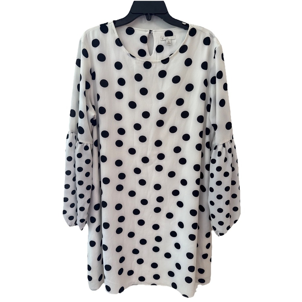 Est‎ 1946 White Dress Black Polka Dots Swing Dress Flowy Retro Fairy XL